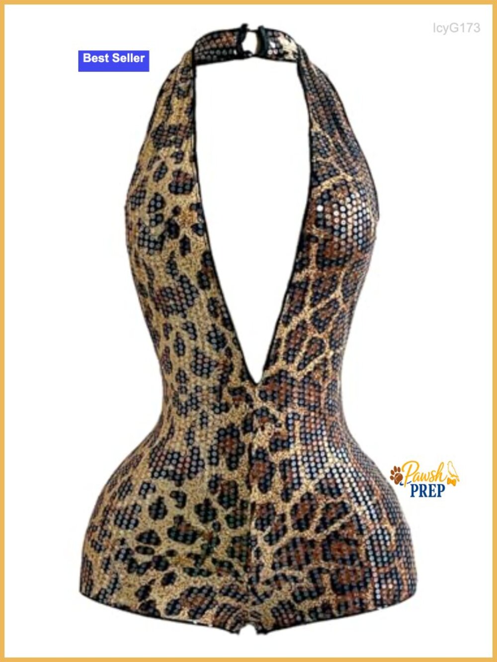 Sequin Leopard Backless Halter Jumpsuit Party Romper